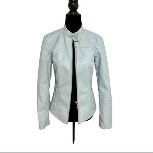 Faux Leather Moto Jacket Powder Blue XS